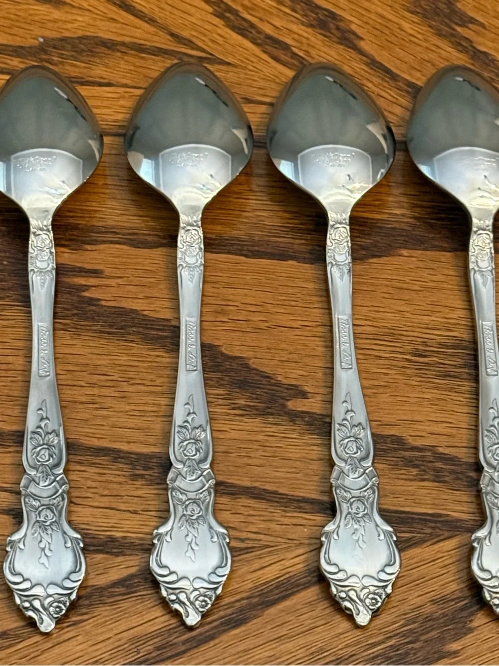 Rose And Leaf National Flatware Stainless 4 Soup Spoons 7 1/2” NEW